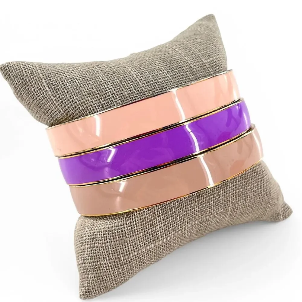 J Crew Enamel Bangle Bracelet Lot Pastel Set of 3 Pink Beige Lavender